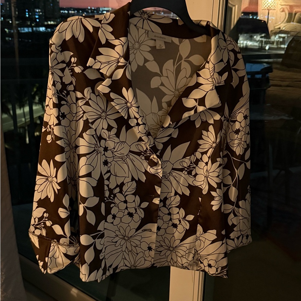 Dressbarn Brown and Cream Floral jacket blazer